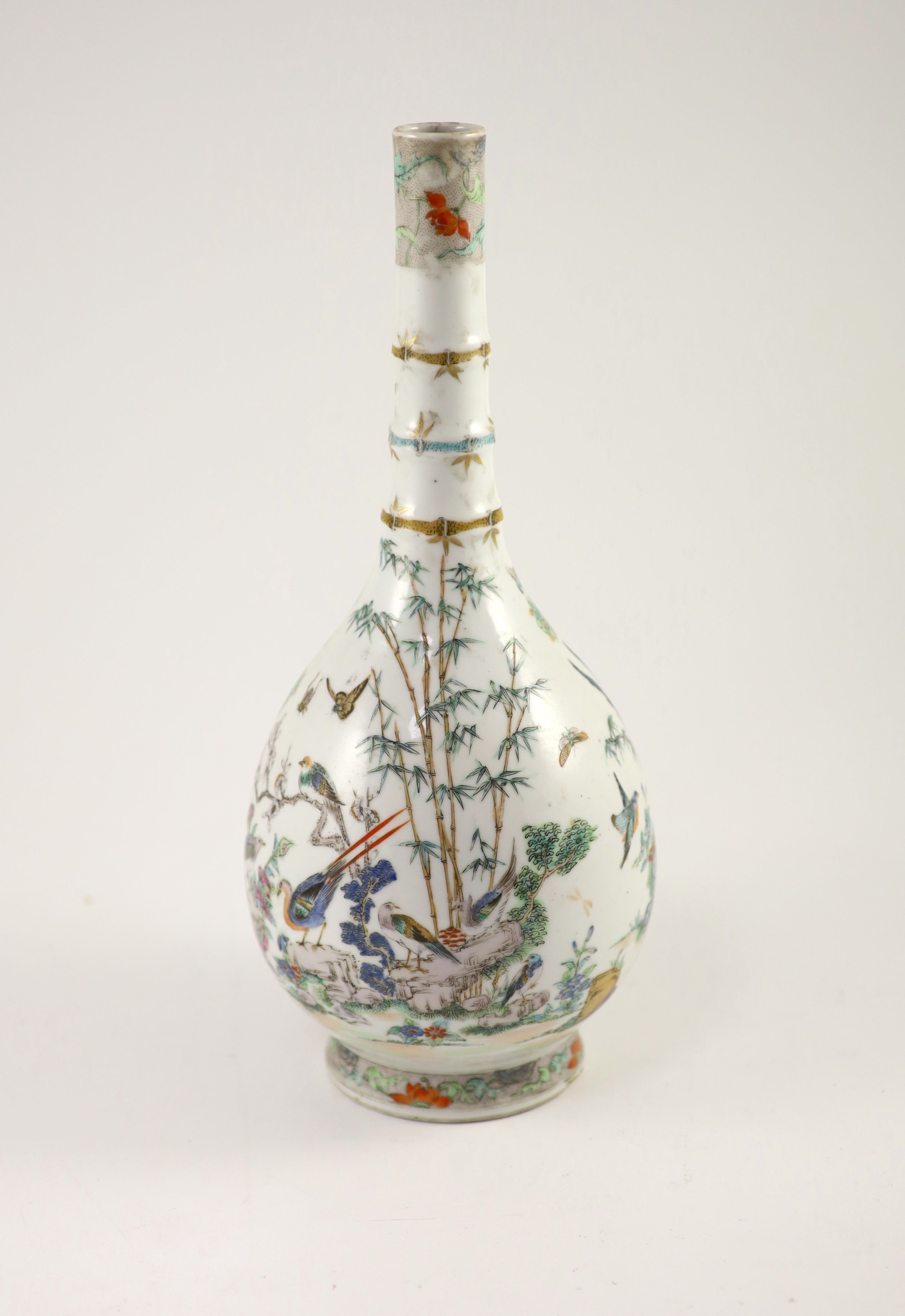 A Chinese famille rose ‘Hundred Birds’ bottle vase, late 19th century, 34.5 cm high